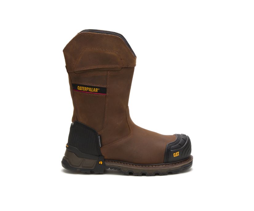 Panske Pracovne Topanky Caterpillar - Excavator XL Pull On Waterproof Composite Toe - Tmavo Hnede (